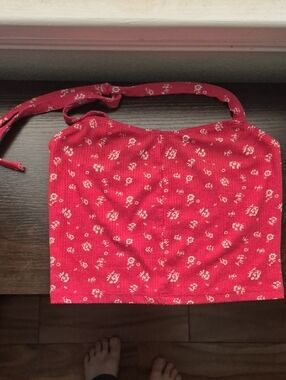 PacSun Red Floral Ribbed Halter Crop Top